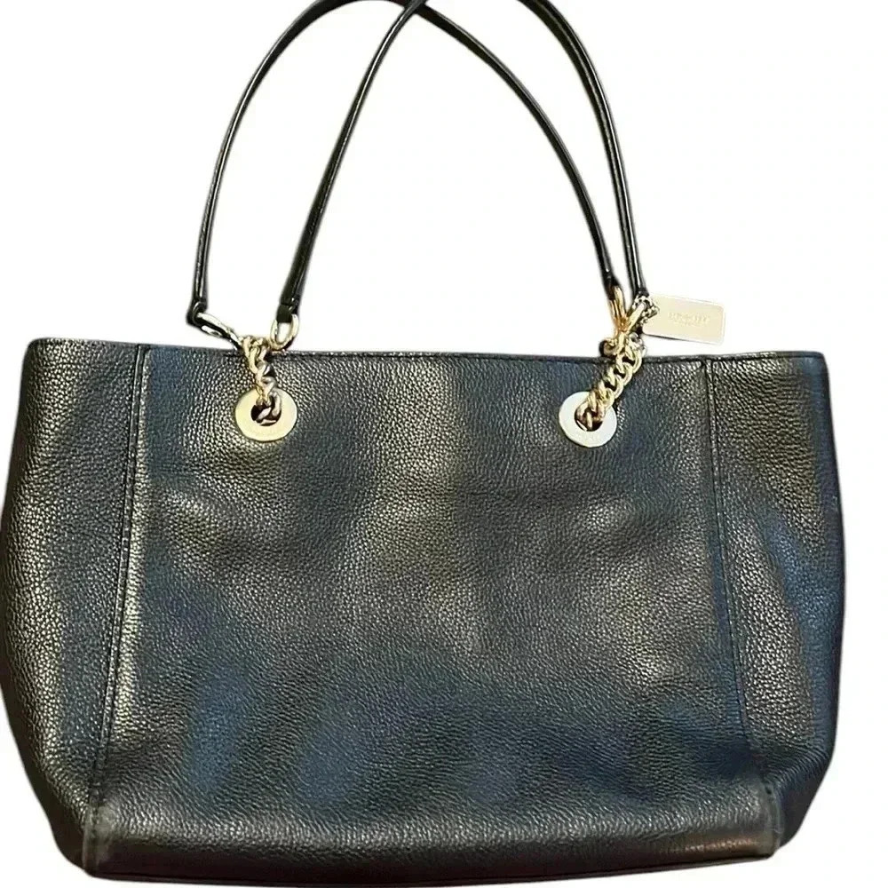 COACH 57107 Turnlock Chain Pebbled Leather Tote Shoulder Bag - Picture 2 of 7